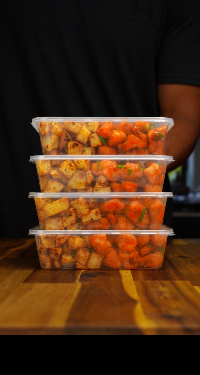 Hot honey popcorn chicken & potatoes
